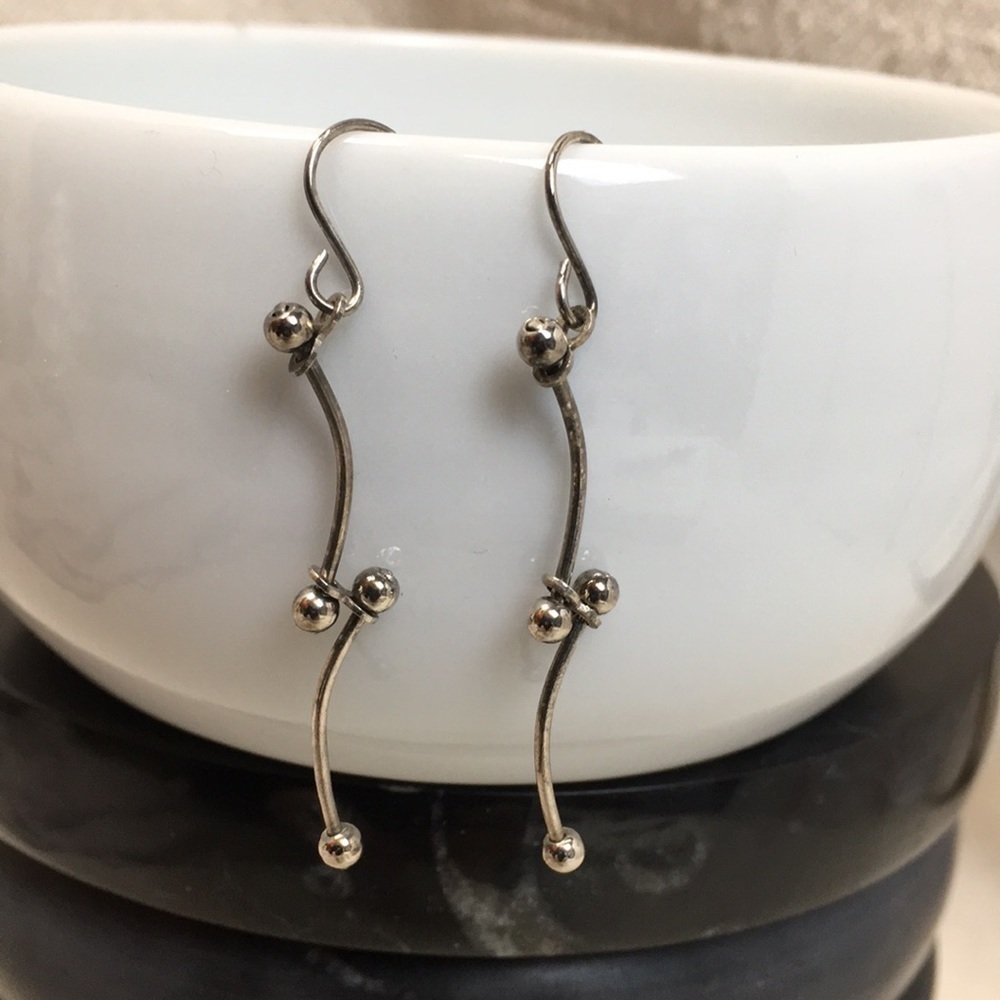 💥 2/$10  Silver dangle barbell earrings
